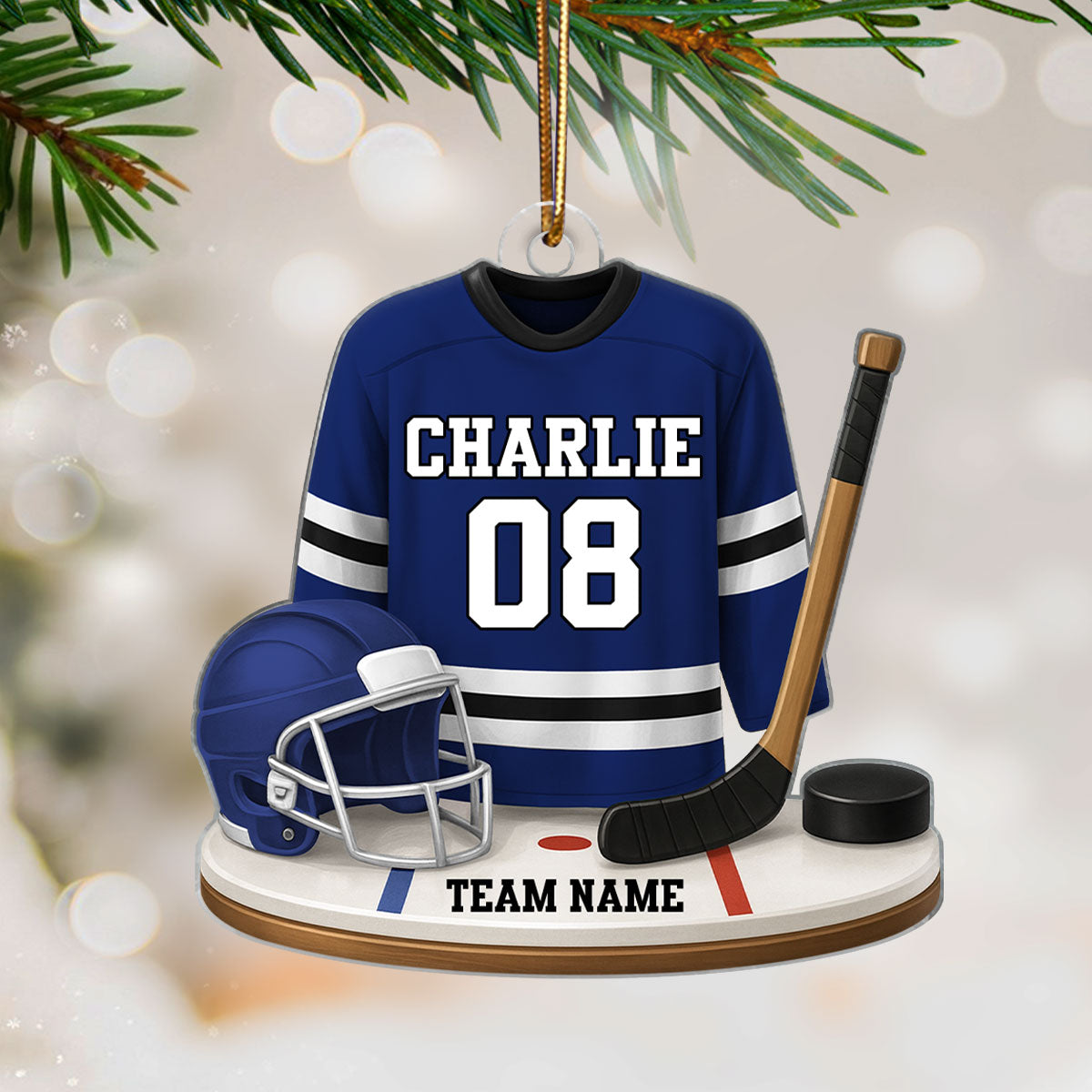 Hockey Kit Jersey 3D Effect - Personalized Acrylic Ornament - Christmas Gift For Son, Grandson, Boyfriend
