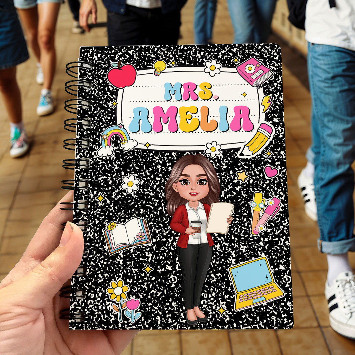 Teacher Composition Book Pattern Personalized Spiral Notebook Journal, Gift For Teacher, Back To School Stationery