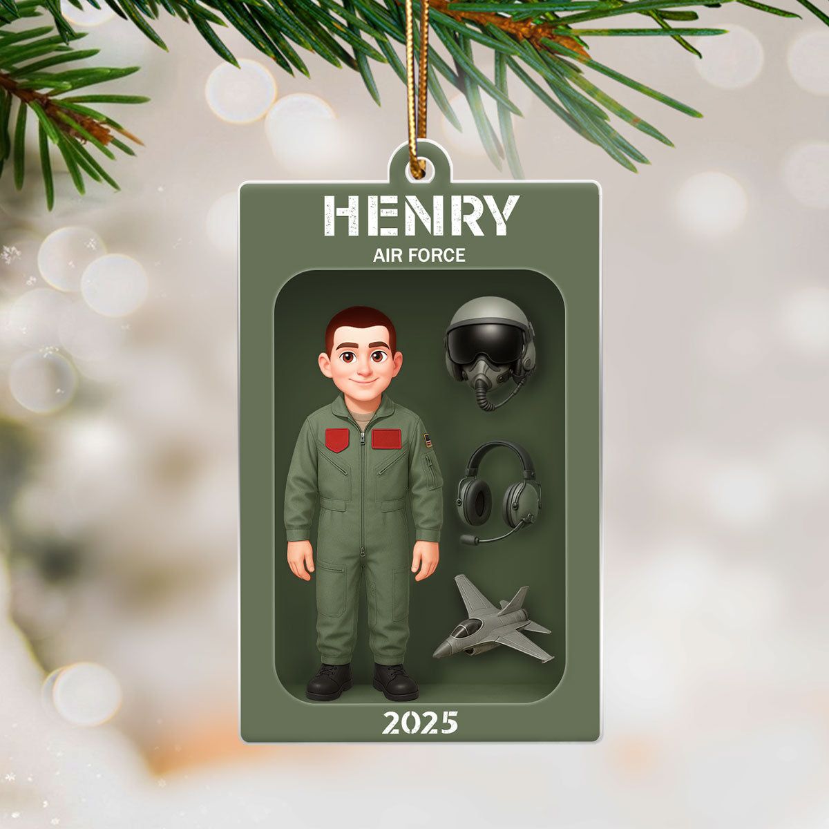 Air Force Figure 3D Effect Personalized Acrylic Ornament - Special Gift For The Air Force