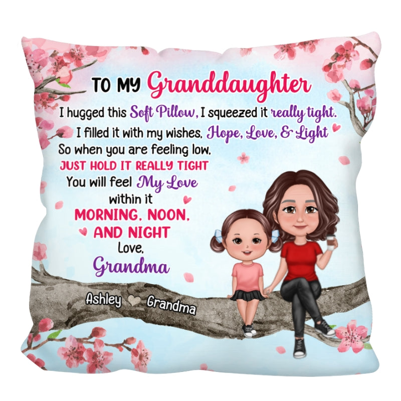 To My Mom Daughter Granddaughter Sitting On Pink Tree Personalized Pillow