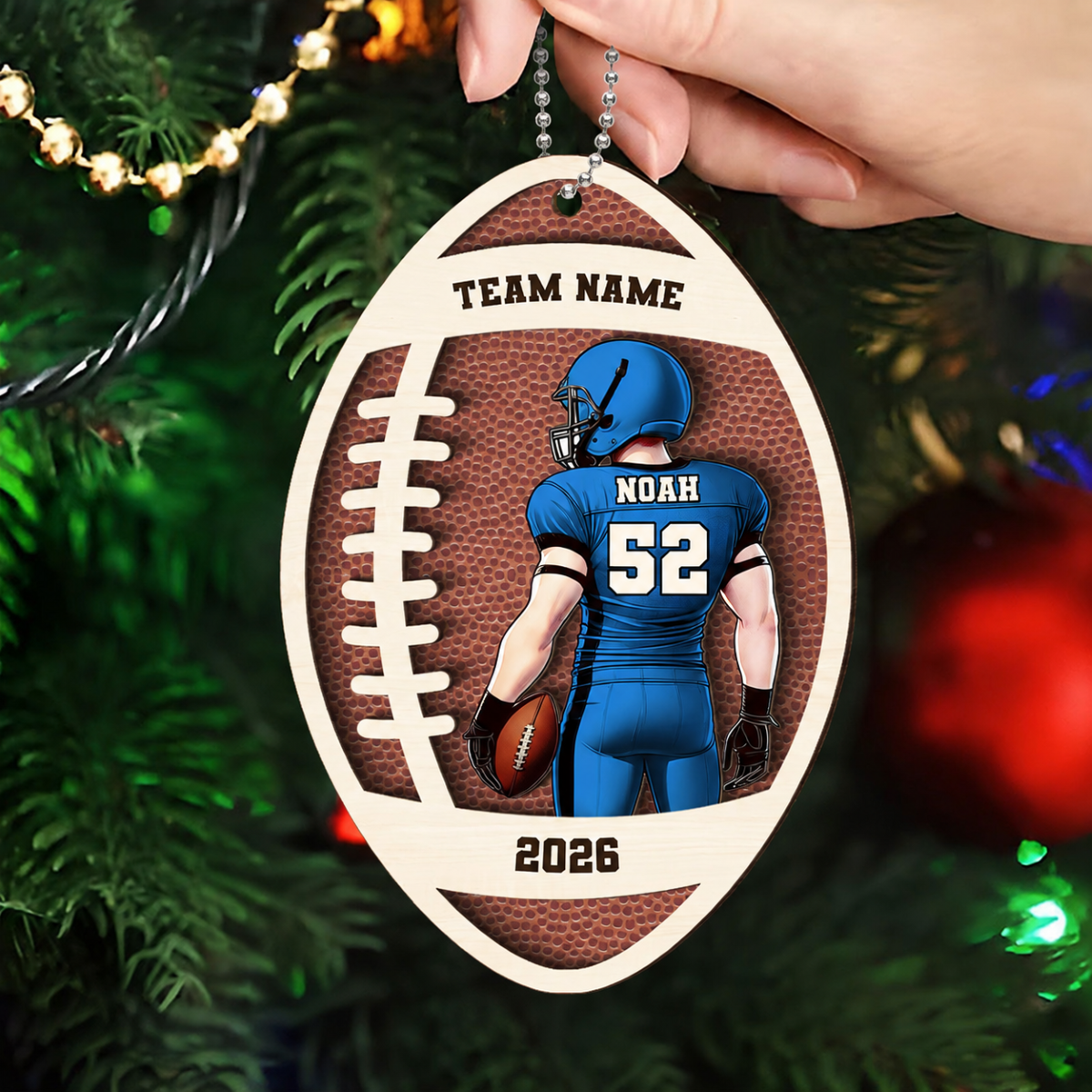 Personalized 3D Football Ornament, 2 Layered Wooden Sports Ornament with Name and Custom Text