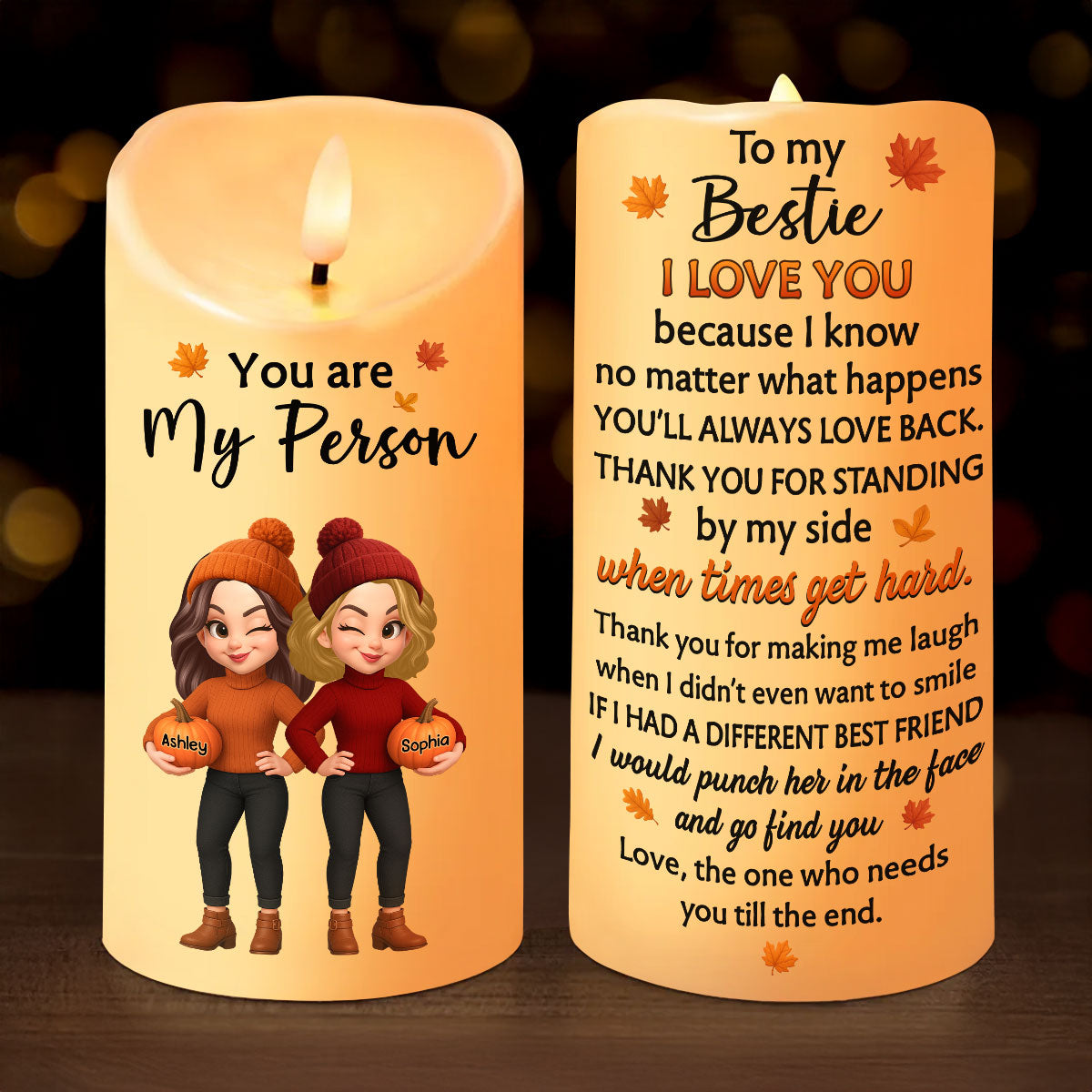 You're My Person Fall Season Besties Sisters Personalized LED Candle