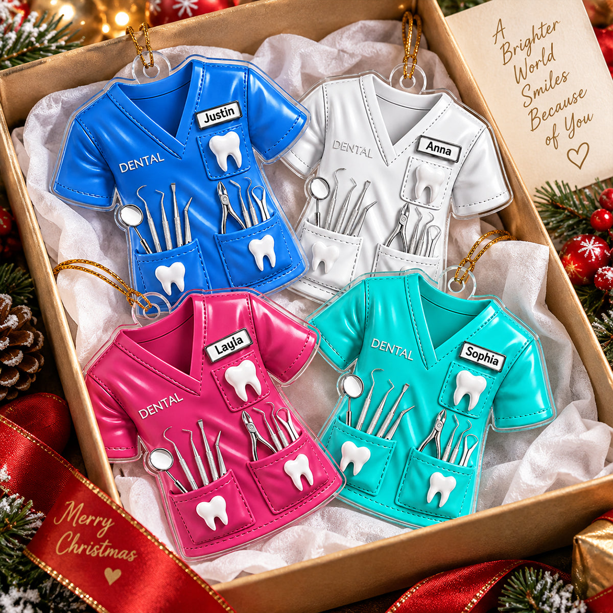 Dentist Uniform Custom Name - Personalized Acrylic Ornament - Christmas Gift for Wife, Daughter, Best Friends