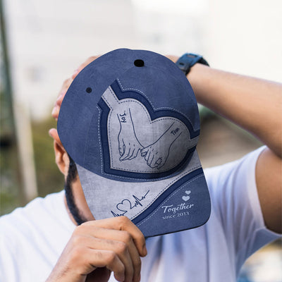 Couple Holding Hands Personalized Classic Cap, Gift For Him, Gift For Her