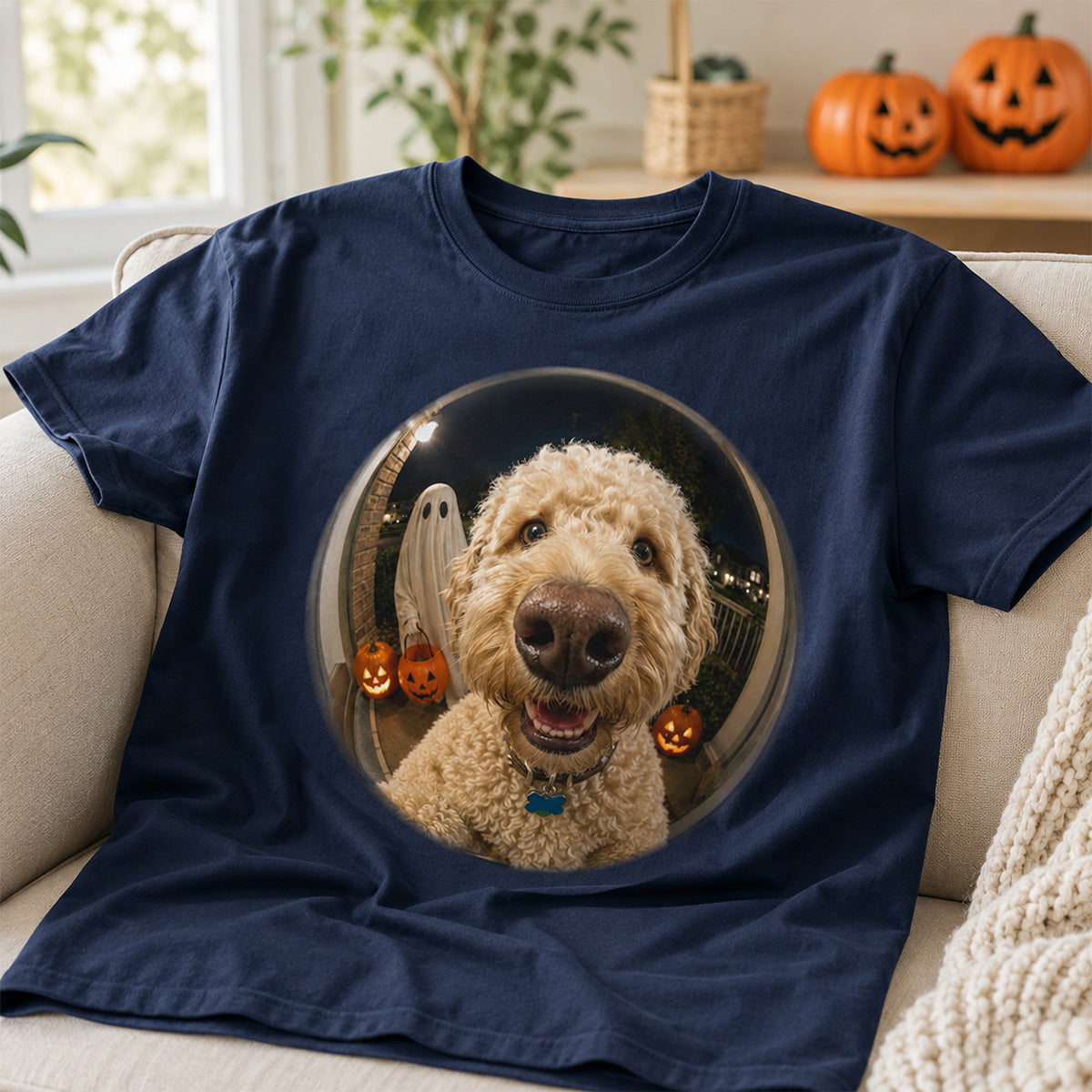 Funny Halloween Doorbell Pet Portrait From Photo - Personalized Shirt