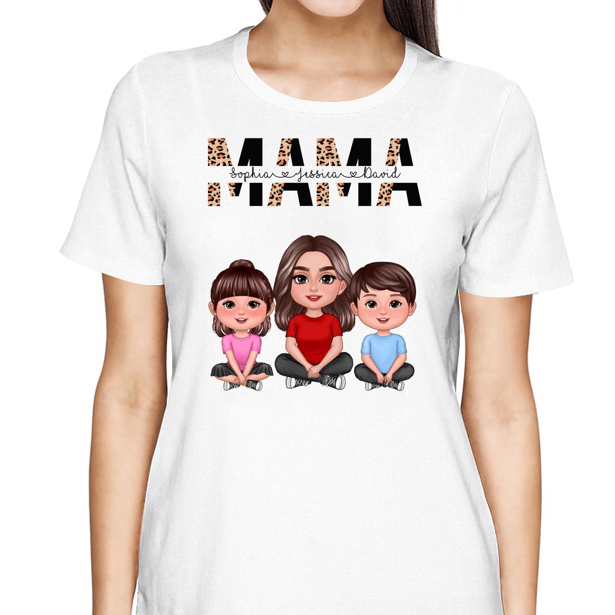Half Leopard Mom Mama Woman Crossed Legs With Kids Personalized Shirt