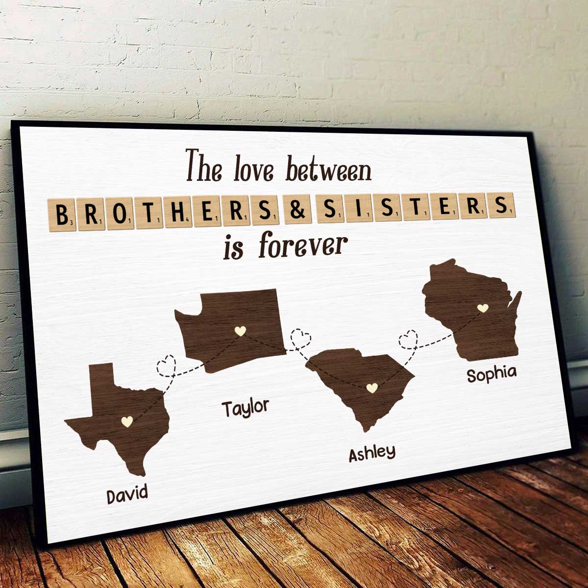 Family Bond Forever Gift For Family Siblings Brothers Sisters State Maps Personalized Poster