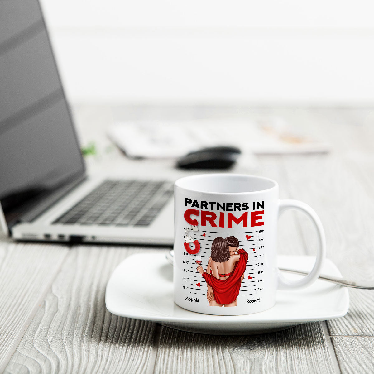 Couple Standing Kissing Partners In Crime Personalized Mug