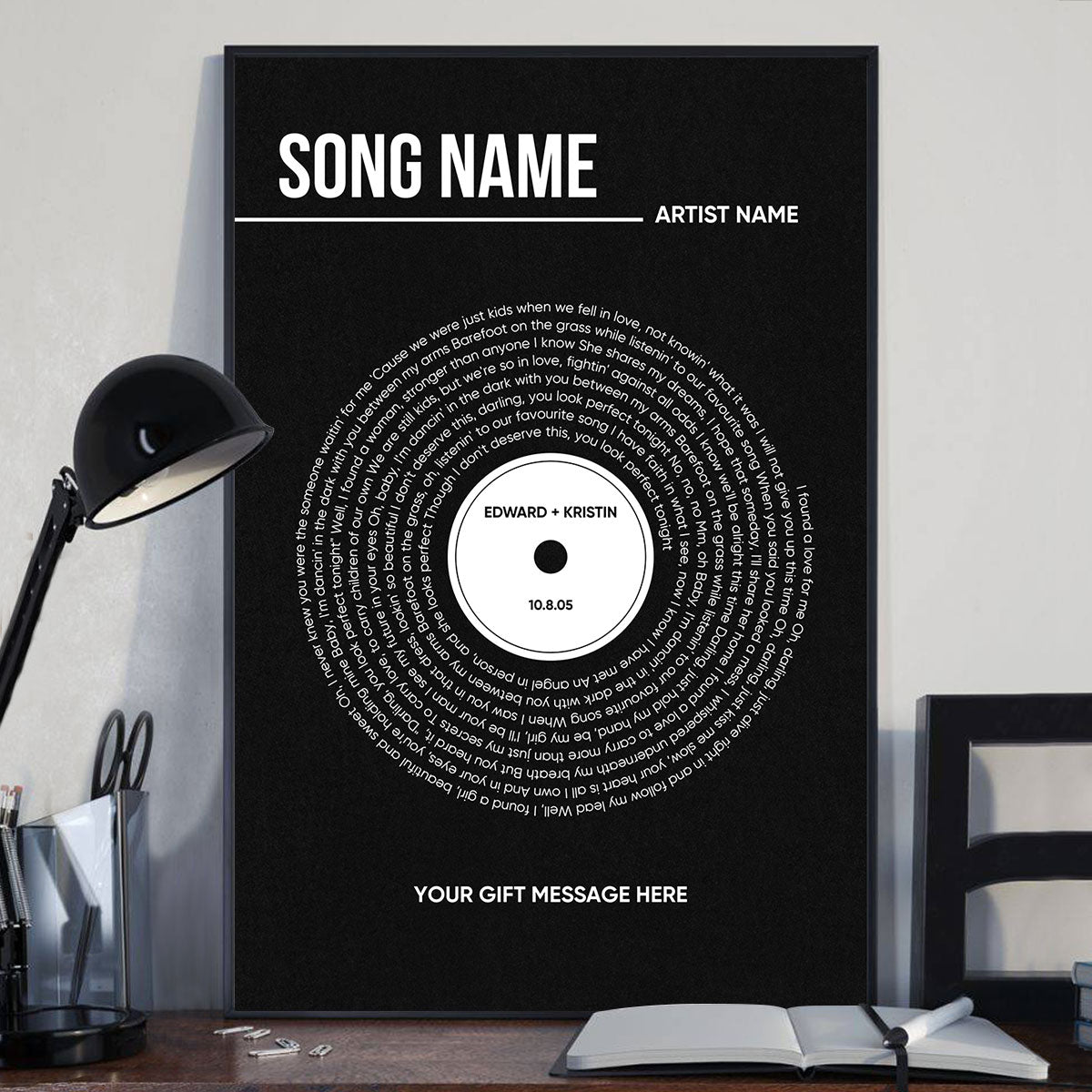 Custom Vinyl Lyrics, Personalised Music Poster, Customizable Music Gift, Anniversary Gift, Music Gift, Wedding Song Dance