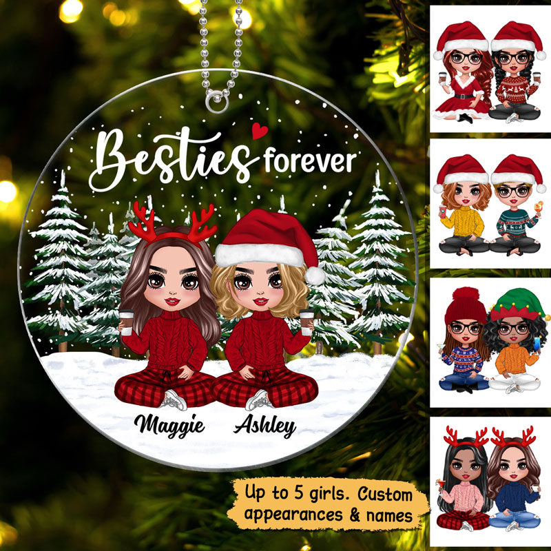 Doll Besties Sisters In Christmas Tree Forest Personalized Acrylic Ornament
