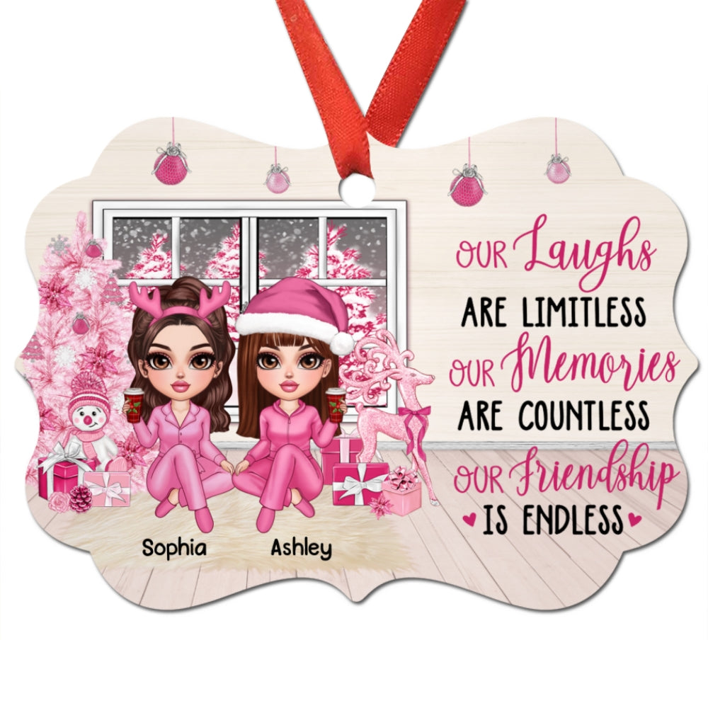 Pink Window Christmas Tree Besties Sisters Personalized Christmas Ornament