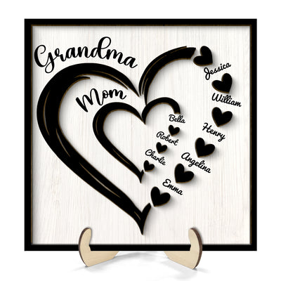 Grandma Mom Heart In Heart Personalized 2-layer Wooden Plaque, Gift For Mom
