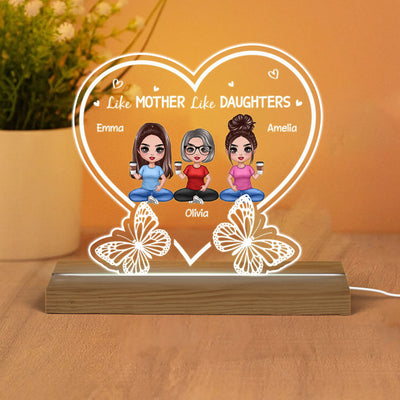 Mother Daughters Sitting Doll With Butterflies Personalized Custom Shape Acrylic LED Night Light