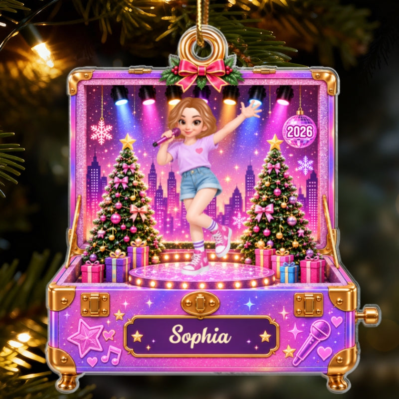 Pretty Girl Pop Star In Music Box 2D Flat - Personalized Acrylic Ornament - Christmas Gift For Daughter, Granddaughter