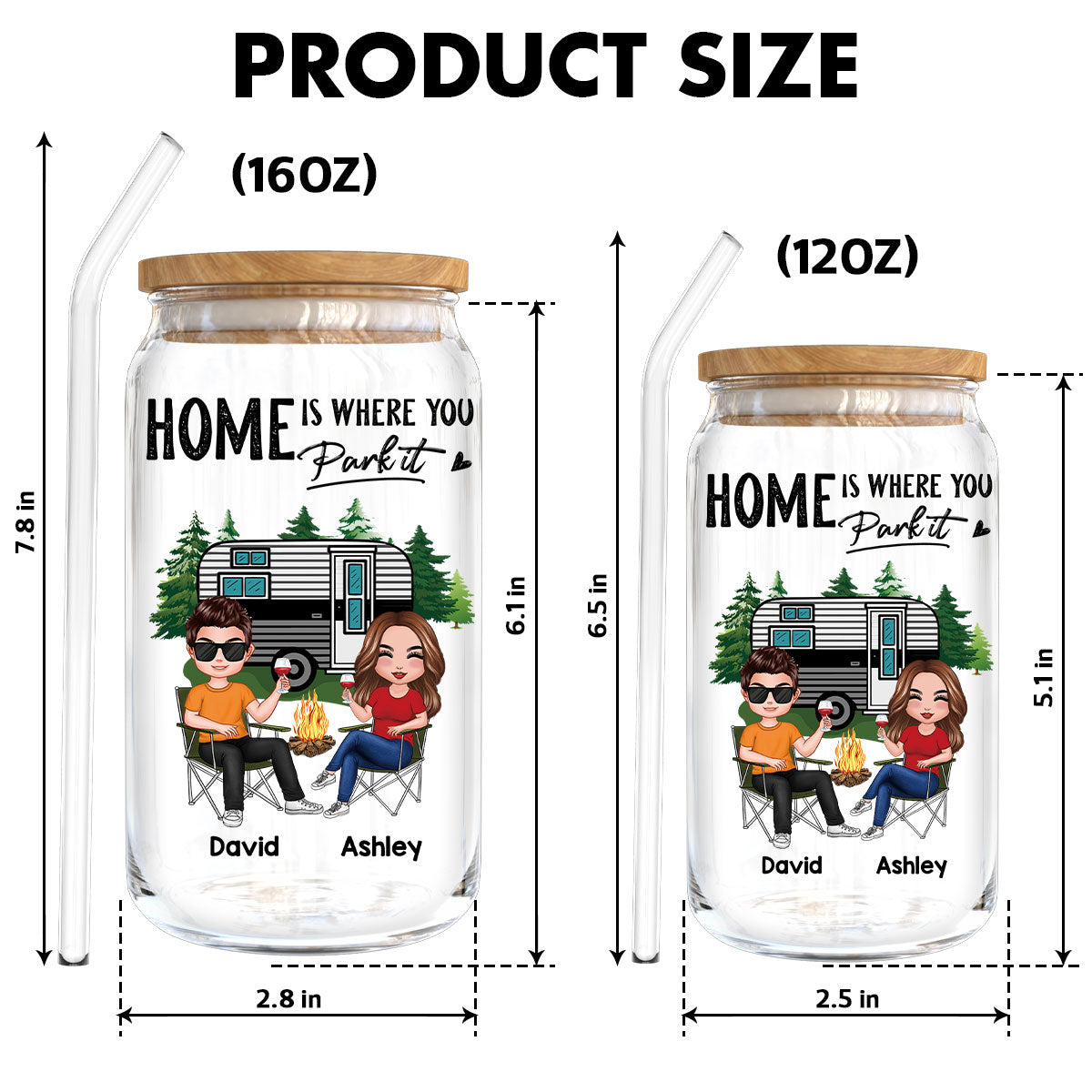 Doll Couple Camping Personalized Clear Glass Can