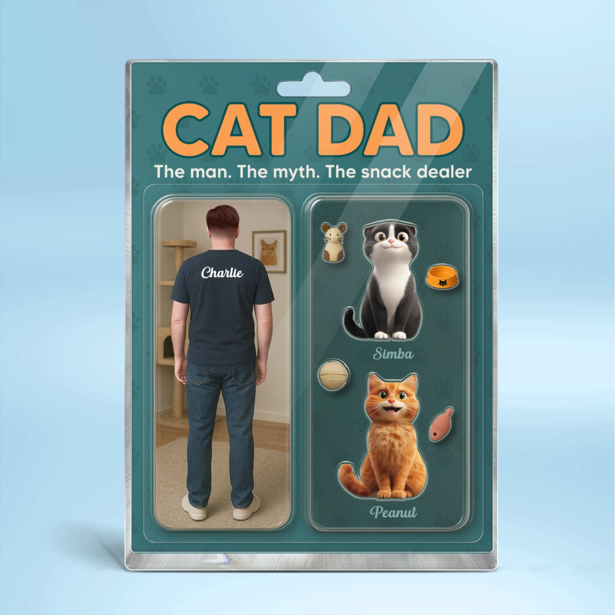 Cat Dad Realistic Figures Style Personalized Acrylic Block Plaque, Father's Day Gift for Cat Lover