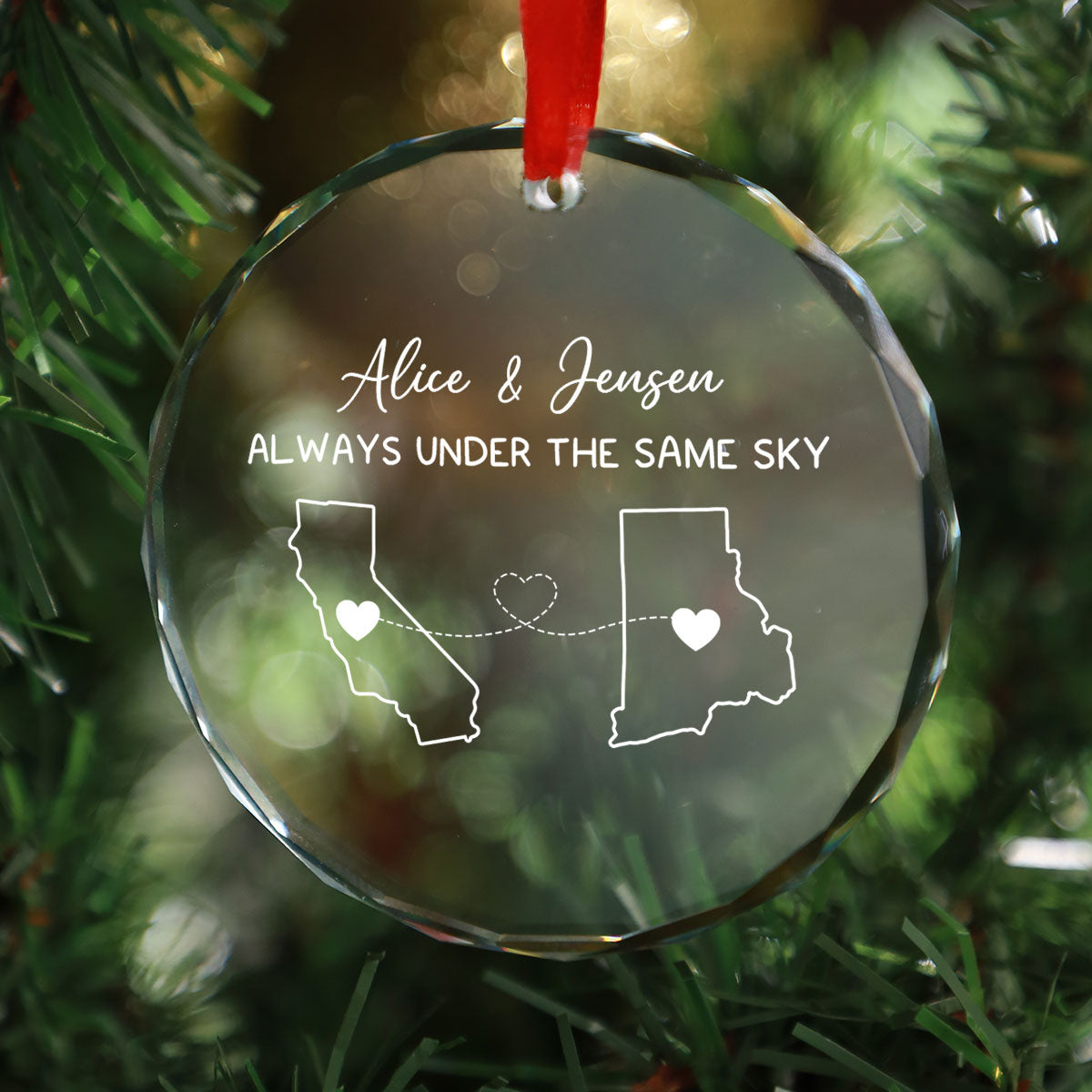Custom Two Map Personalized Glass Ornament, Always Under The Same Sky, Long Distance Relationship, Christmas Gift For Boy Friend, Best Friends