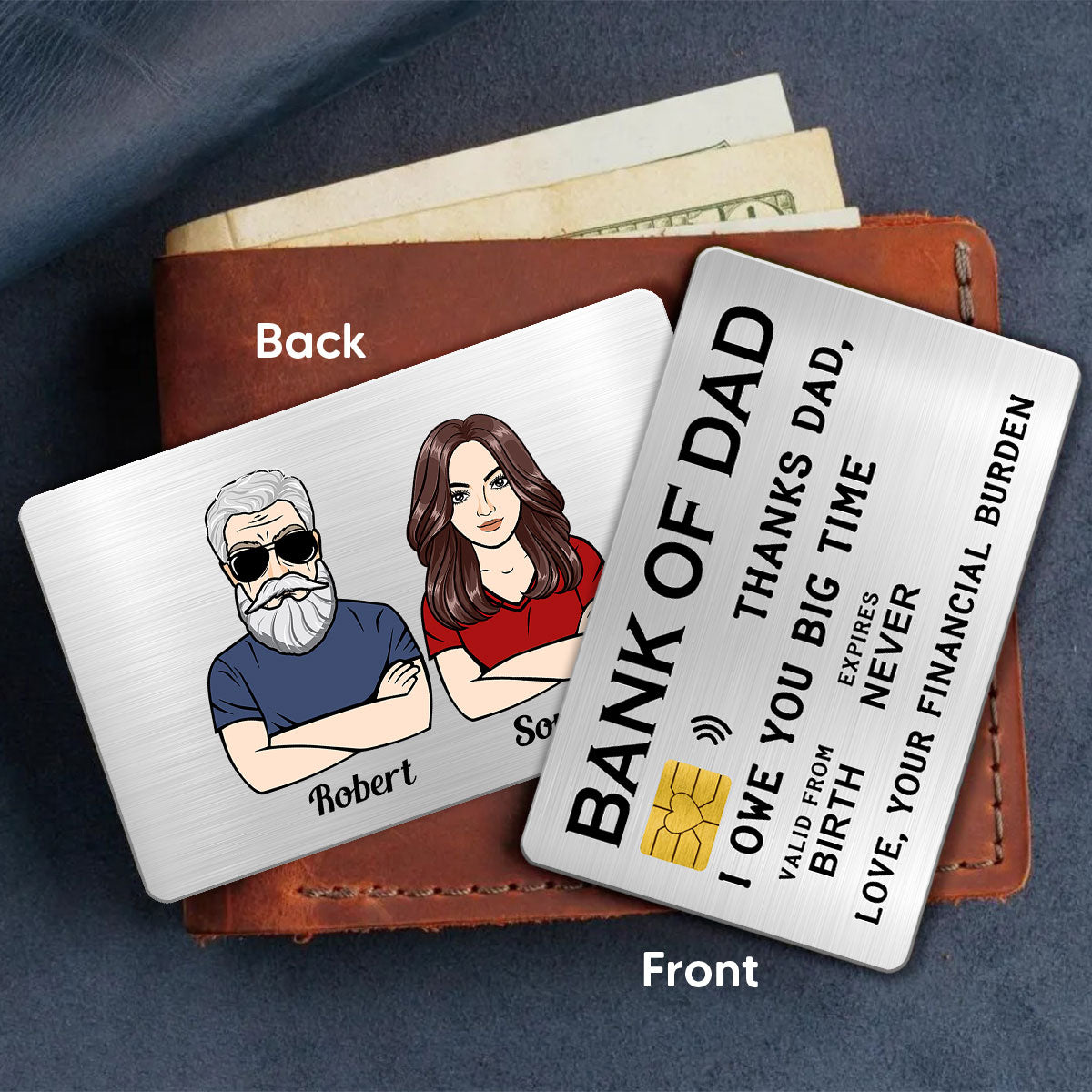 Bank Of Dad From Financial Burden Funny Father‘s Day Gift Personalized Wallet Insert Metal Wallet Card