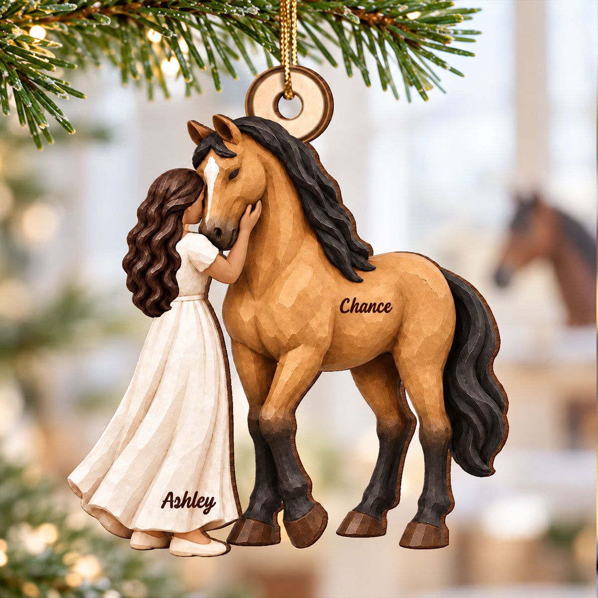 Girl Loves Her Horse 2D Flat - Personalized Wooden Ornament - Christmas Keepsake Gift For Horse Lover