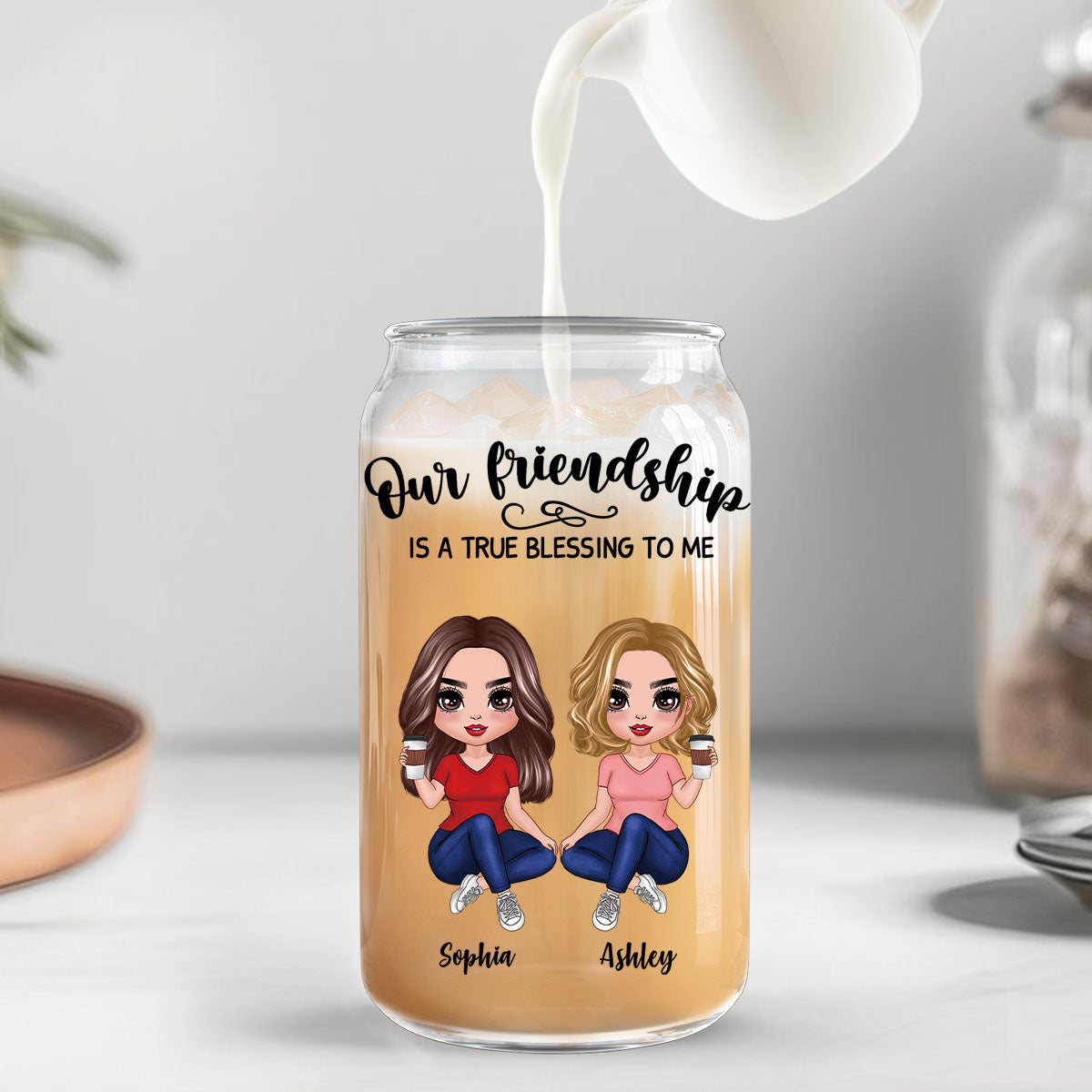 Our Friendship Is True Blessing Gift For Best Friends Besties Personalized Clear Glass Can