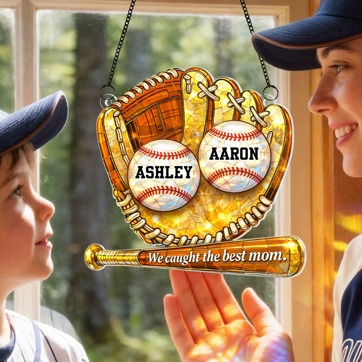 We Caught the Best Baseball Softball Mom - Personalized Acrylic Suncatcher - Sentimental Mother's Day Gift for Mom, Wife