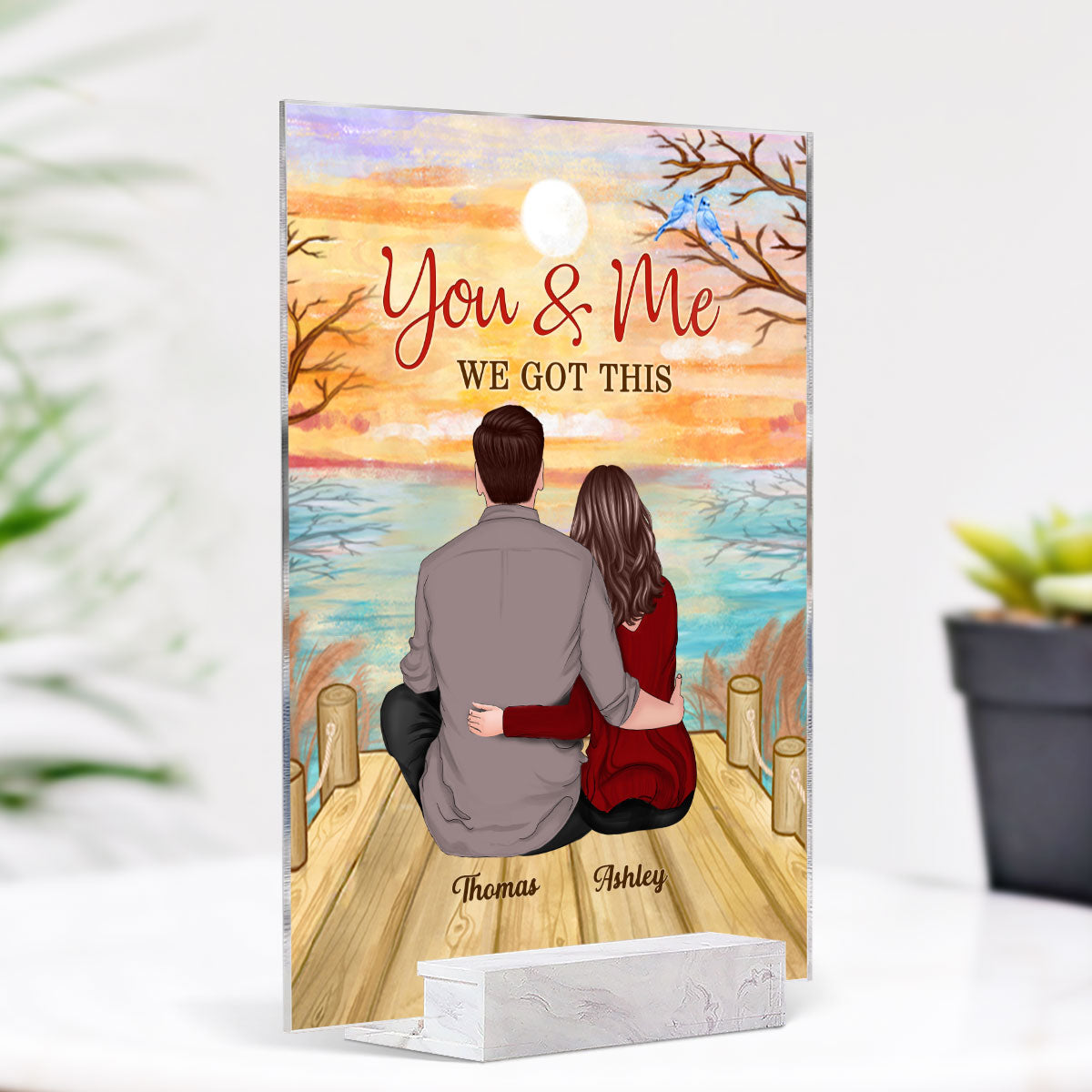 Lake View Back View Couple Sitting Personalized Acrylic Plaque