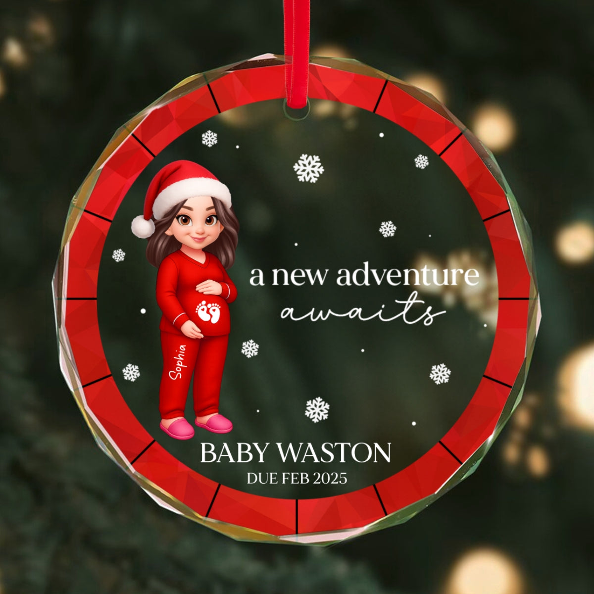Christmas Pregnant Mom Baby Bump Pregnancy Expecting Baby Arriving - Personalized Glass Ornament
