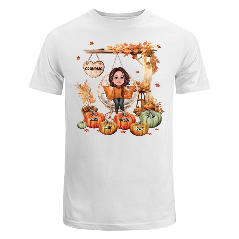 Grandma Sitting On Swing Chair Fall Season Personalized Shirt