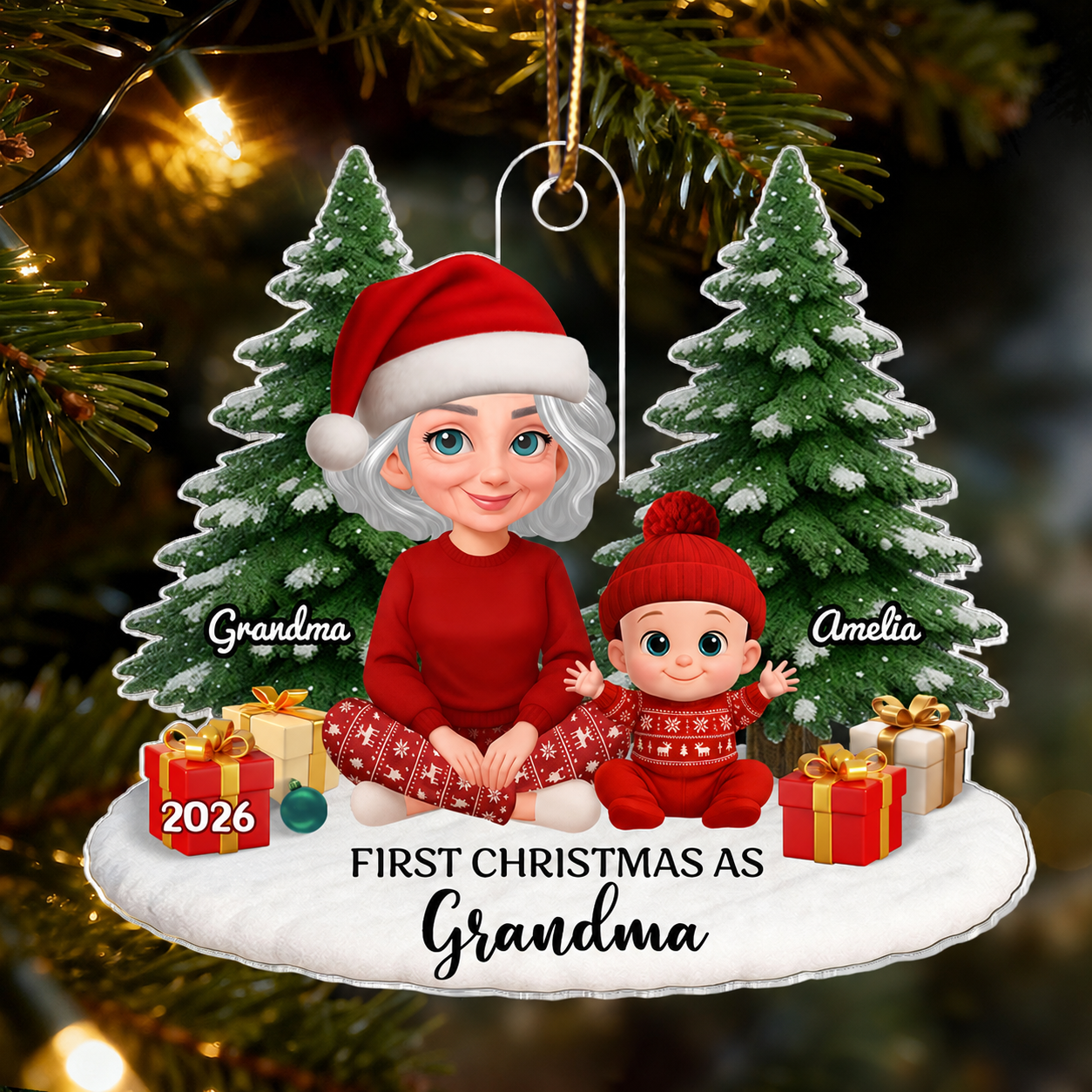 First Christmas With New Baby – Personalized Acrylic Ornament - Chritsmas Gift for Grandparent, Dad Mom, Big Sister, Big Brother