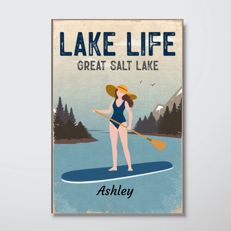 Life Is Better At The Lake Paddle Boarding Woman Man Lake House Decor Personalized Vertical Poster