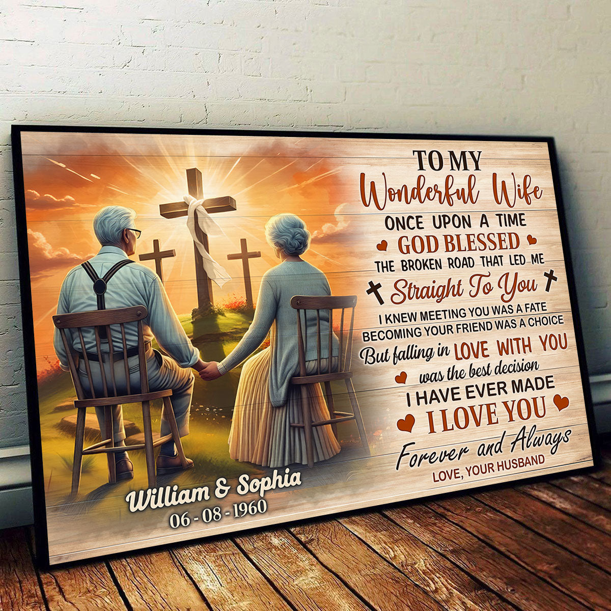 Cross God Gave Me You Old Couple Sitting Personalized Poster, Anniversary  Gift For Him, Her, Husband, Wife