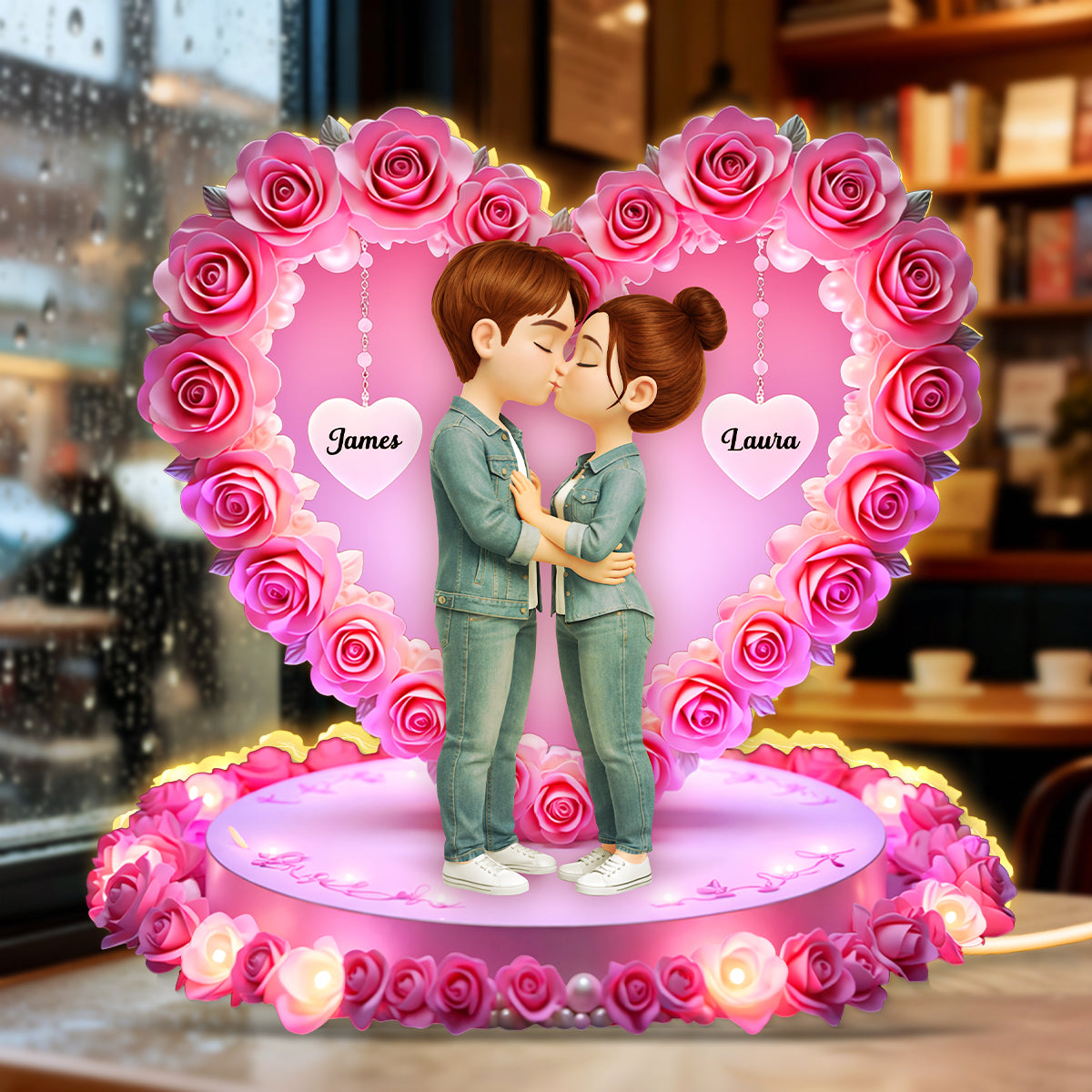 Romantic Couple Heart Rose - Personalized Light Box - Heartfelt Valentine's Day Gift for Her, for Him