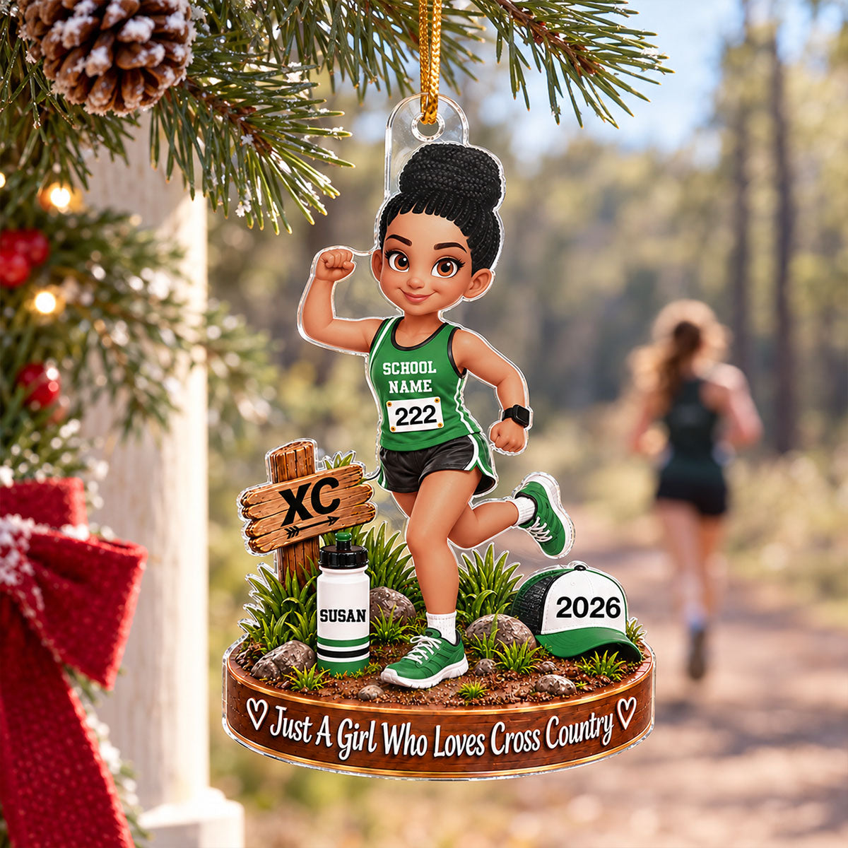 Just a Girl Who Loves Cross Country - Personalized Acrylic Ornament - Christmas Gift for Daughter, Granddaughter