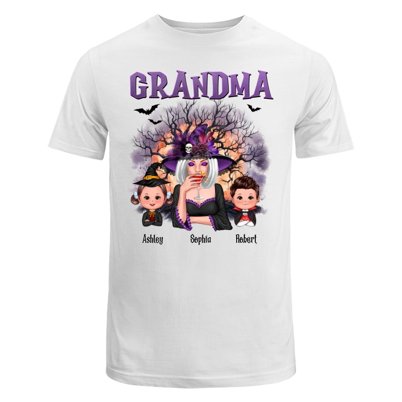 Purple And Orange Halloween Tree Grandma Mom Kids Personalized Shirt