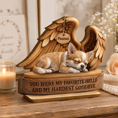 My Favorite Hello and Hardest Goodbye Pet Memorial - Personalized 2-Layered Wooden Plaque - Heartfelt Sympathy Keepsake