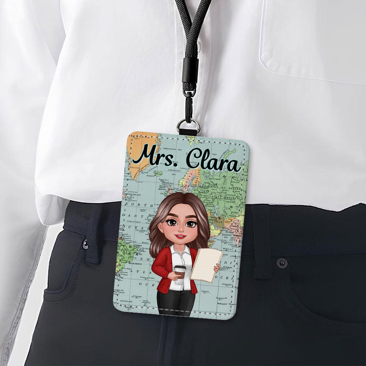 World Map Adventure Themed Teacher Personalized ID Badge Holder, Back To School Gift