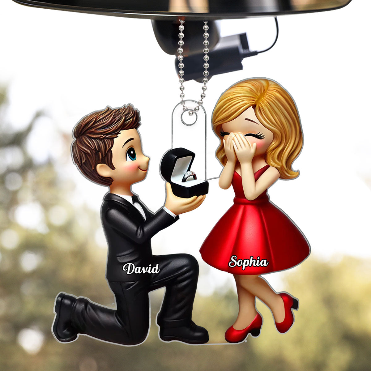 Marriage Proposal 3D Effect Personalized Car Hanger Ornament,  Gift for him, Gift for her