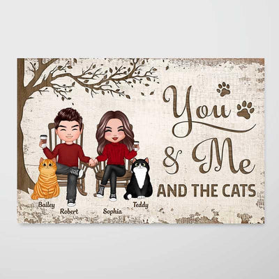 Couple And Cats Sitting Under Tree Personalized Poster