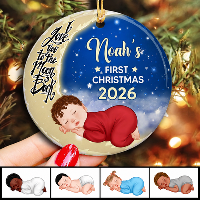Baby First Christmas Moon Personalized Circle Ornament