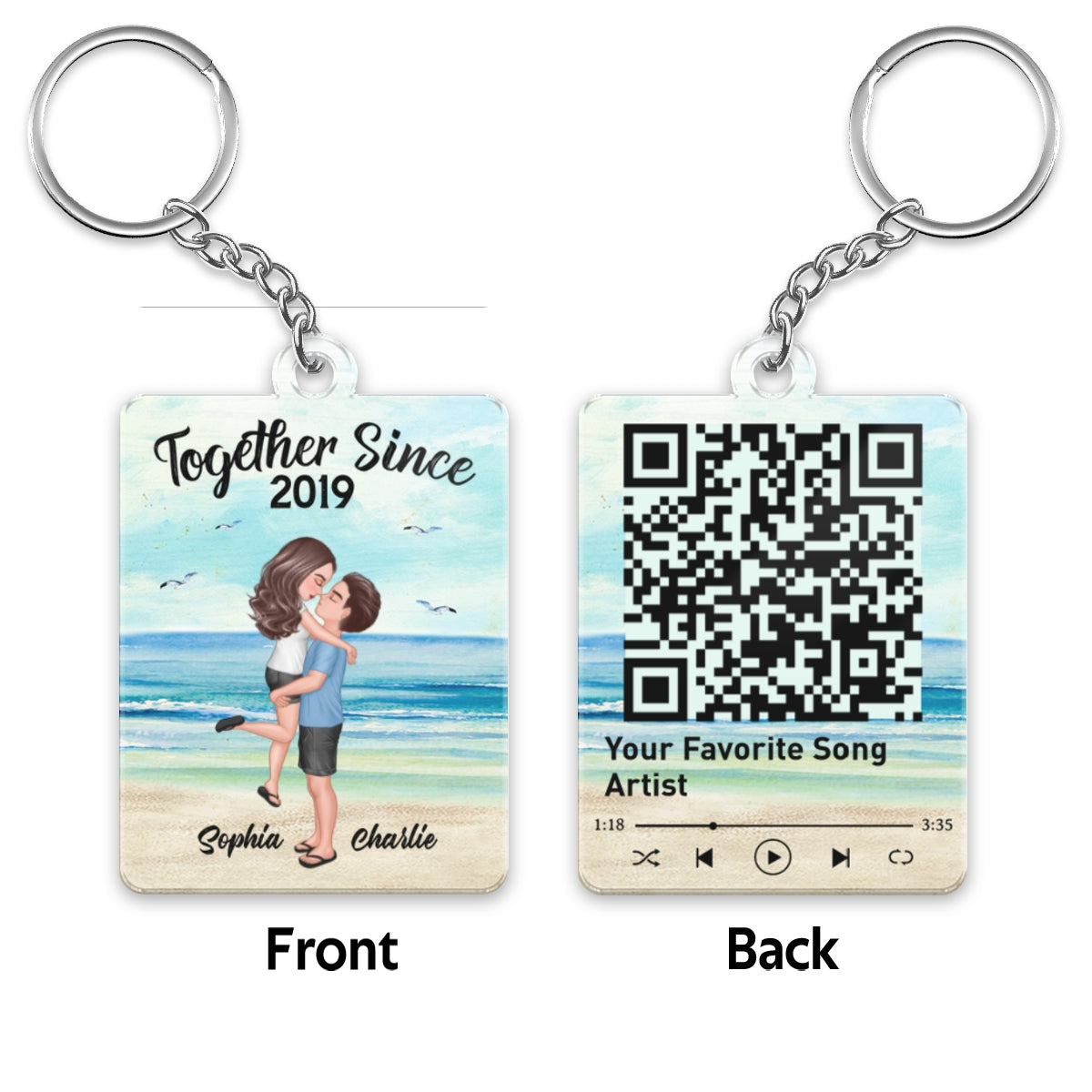 Couple Kissing Hugging On Beach Favorite Song Scannable QR Code Personalized Acrylic Keychain