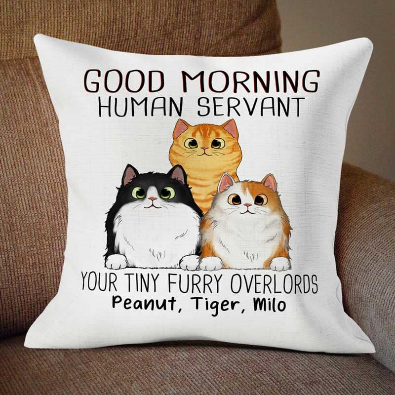Good Morning Cat Human Servant Funny Gift For Cat Lovers Personalized Pillow