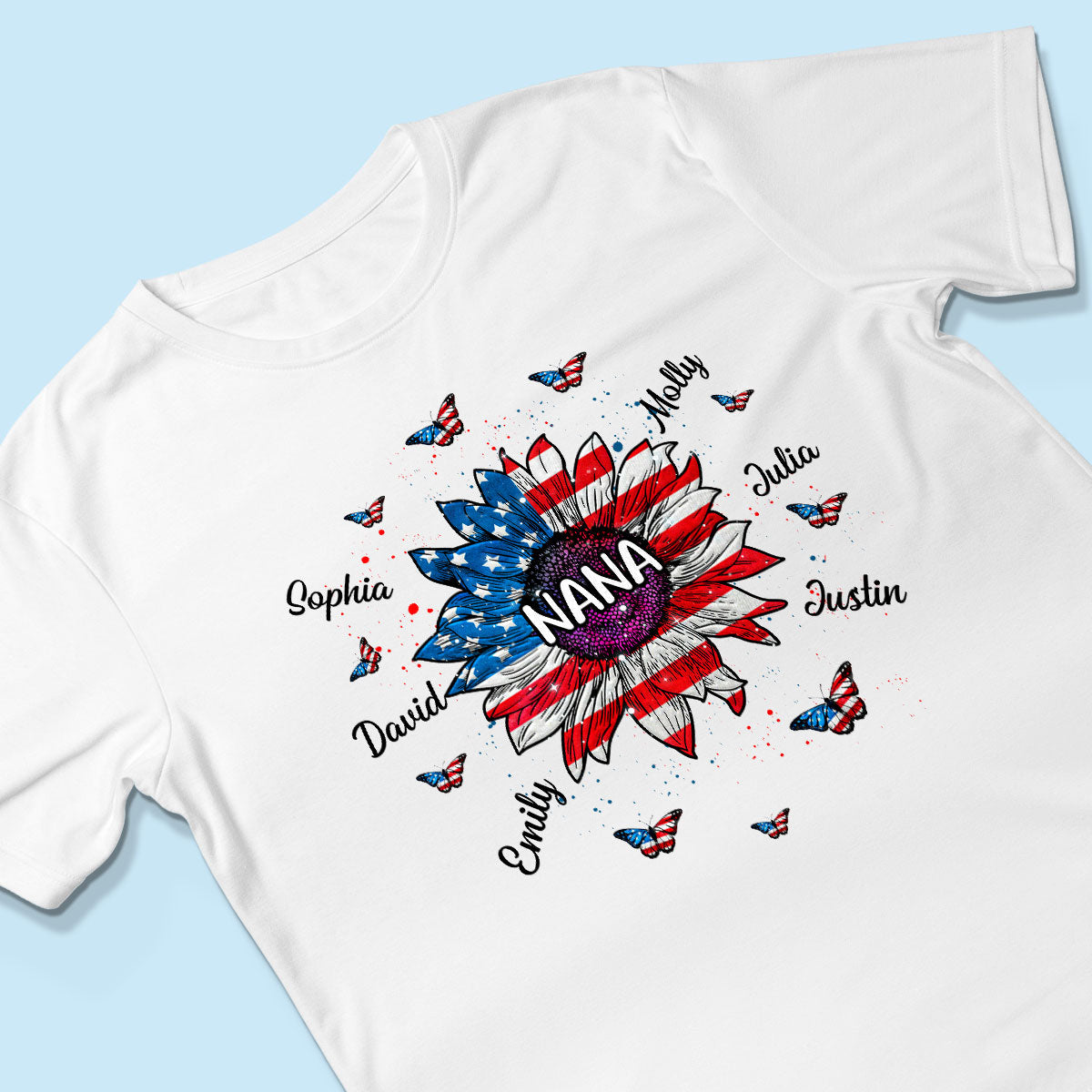Grandma With Grandkids Names Nation Flag Sunflower Personalized Shirt
