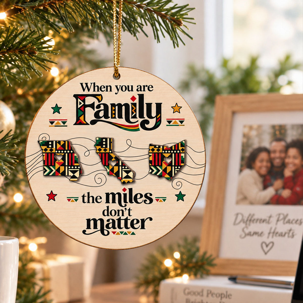 Tribal Pattern Family Miles Don't Matter Long Distance - Personalized 2-Layered Wooden Ornament - Christmas Gift For Family Members