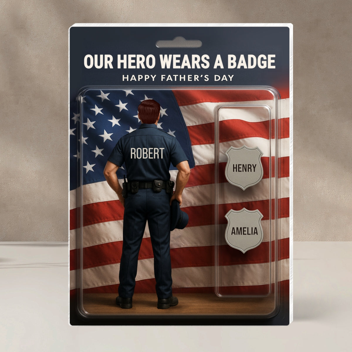 Custom Figure My Hero Wears A Badge With Kids' Names Personalized Acrylic Block Plaque, Perfect 2025 Father's Day Gift For Him, For Dad