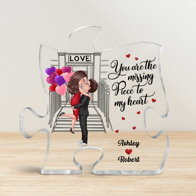 Couple Kissing Front Porch Missing Piece Personalized Acrylic Puzzle Plaque