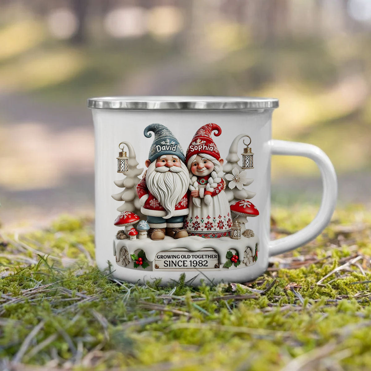 3D Effect Gnome Couple Together Christmas Personalized Campfire Mug, Heartfelt Gift For Couple, For Him, For Her, Husband, Wife