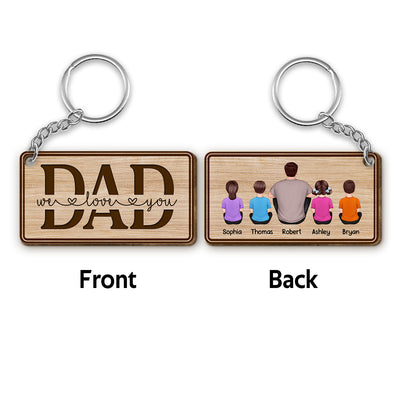 TRENDINGCUSTOM Best Dad Ever Back View Sitting Man Kids Dog Cat Border Personalized Wooden Keychain