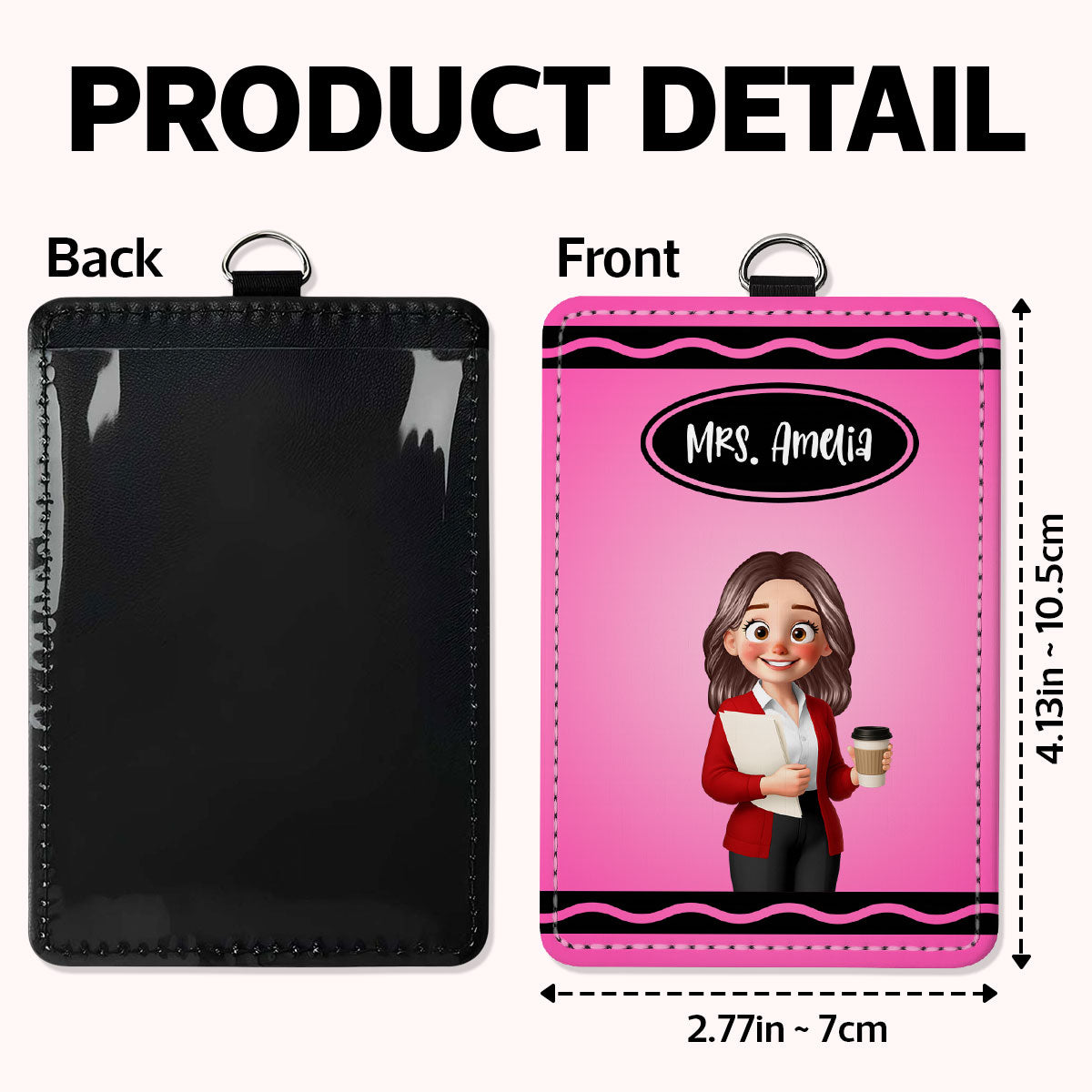Crayon Themed Cartoon Teacher Personalized ID Badge Holder, Back To School Gift