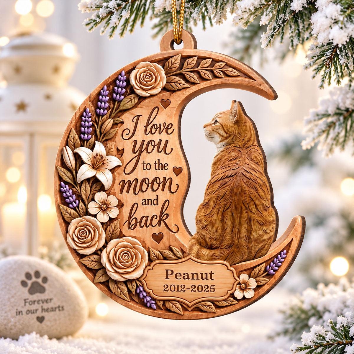 Memorial Pet I Love You to the Moon and Back - Personalized Wooden Ornament - Heartfelt Pet Loss Sympathy Keepsake