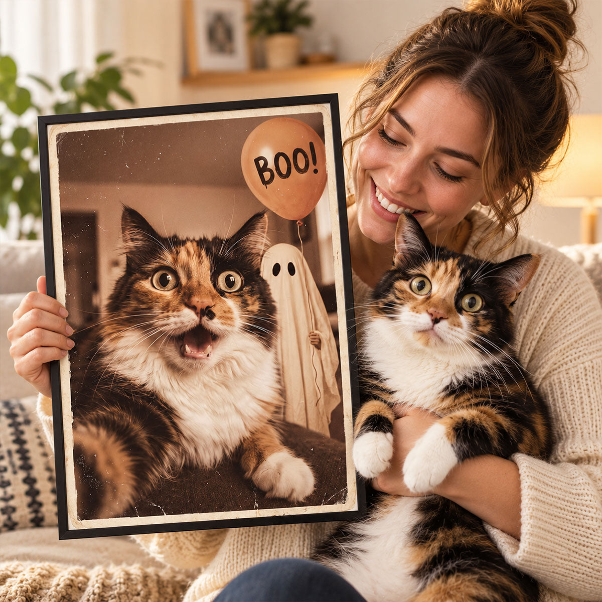 Custom Dog Cat Photo Halloween - Personalized Poster - Trendy Vintage Spooky Wall Art for Pet Lovers